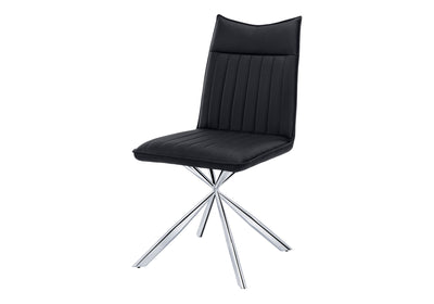 Set of 2 Black Leather Look Dining Chairs - Modern Chrome Metal Frame