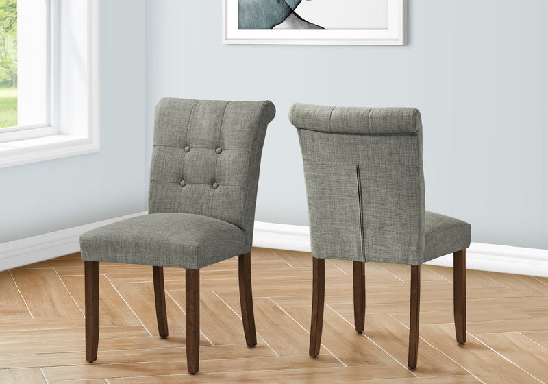 Modern Grey Fabric Upholstered Dining Chairs, Set of 2 - Walnut Wood Legs