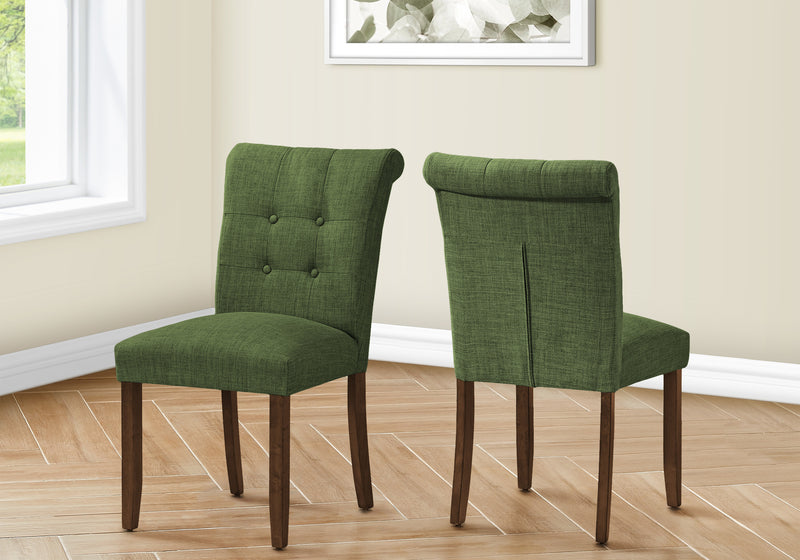 Set of 2 Green Fabric Upholstered Dining Chairs, Modern Design