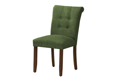 Set of 2 Green Fabric Upholstered Dining Chairs, Modern Design