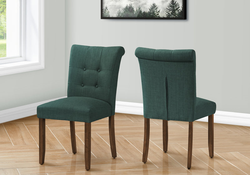 Modern Blue Fabric Upholstered Dining Chairs, Set of 2, Walnut Wood Legs