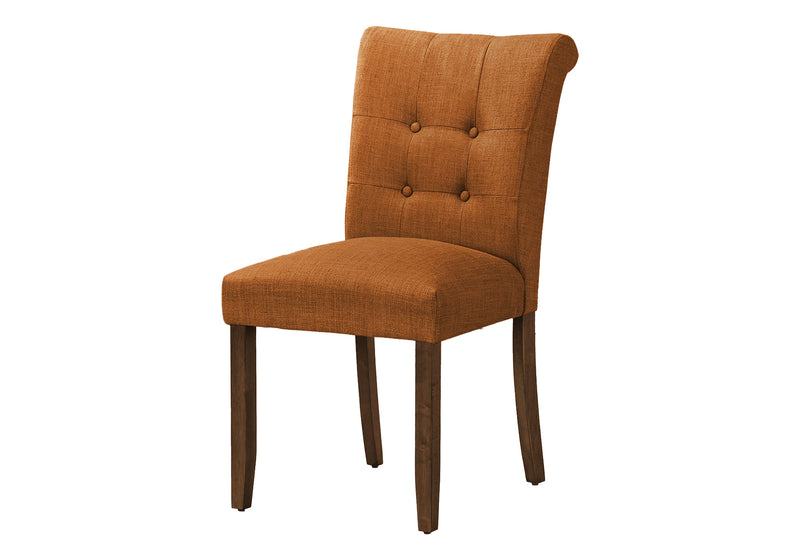 Modern Orange Fabric Upholstered Dining Chairs, Set of 2, Walnut Wood Legs