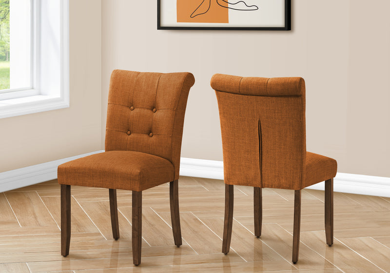 Chaises de salle à manger modernes rembourrées en tissu orange, lot de 2, pieds en bois de noyer