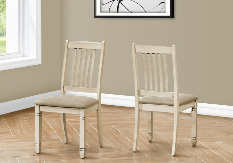 Set of 2 Antique White Upholstered Dining Chairs - Beige Linen Look