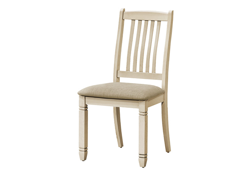 Set of 2 Antique White Upholstered Dining Chairs - Beige Linen Look