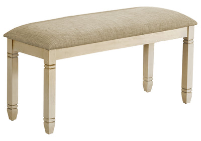 Banc, 41" Rectangulaire, Cuisine, Salle à manger, Entrée, Chambre à coucher, Rembourré, Bois, Bois massif blanc antique, Tissu aspect lin beige, Transitionnel