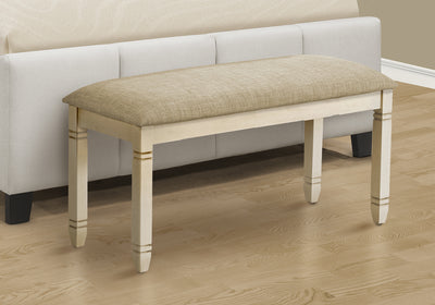 Banc rectangulaire antique rembourré en tissu de lin beige