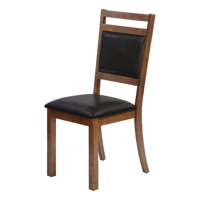 Dining Chair, Set Of 2, Side, Upholstered, Kitchen, Dining Room, Brown Leather Look, Walnut Wood Legs, Transitional