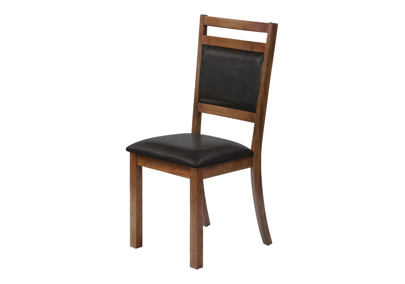 Dining Chair, Set Of 2, Side, Upholstered, Kitchen, Dining Room, Brown Leather Look, Walnut Wood Legs, Transitional