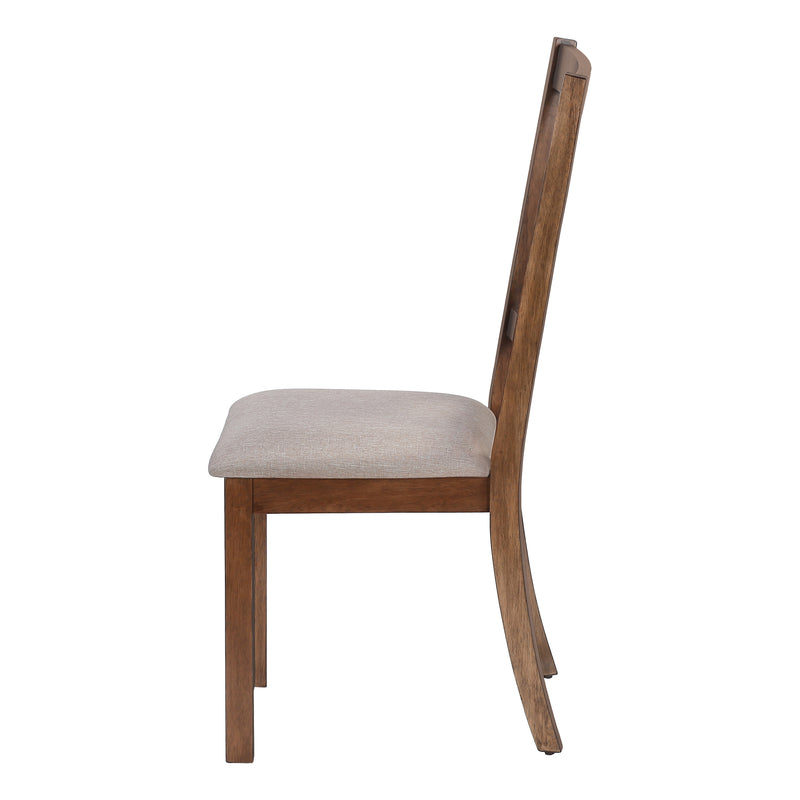 Chaise de salle à manger, lot de 2, côté, rembourrée, cuisine, salle à manger, tissu marron, cadre en bois de noyer, transitionnel