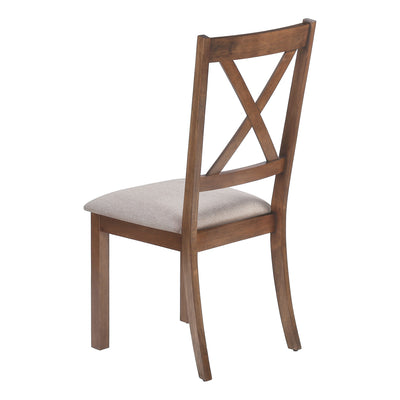 Chaise de salle à manger, lot de 2, côté, rembourrée, cuisine, salle à manger, tissu marron, cadre en bois de noyer, transitionnel