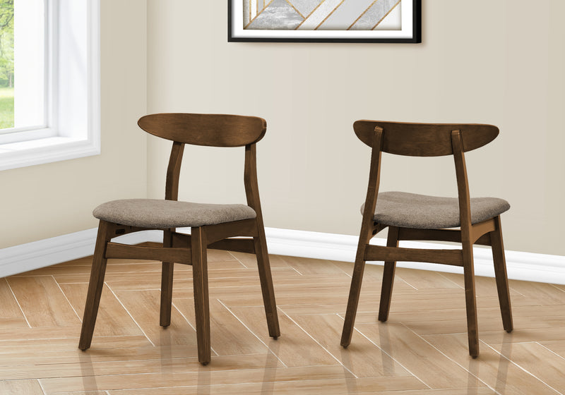 Modern Upholstered Dining Chairs Set of 2, Dark Walnut, Beige Fabric