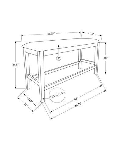 Banc, 42" Rectangulaire, Salle à manger, Cuisine, Rembourré, Bois, Transitionnel