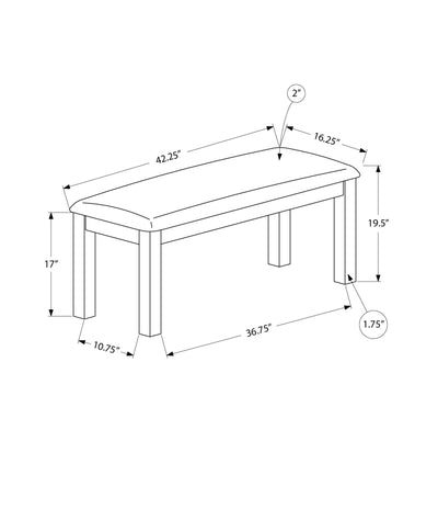 Banc, 42" Rectangulaire, Bois, Rembourré, Salle à manger, Cuisine, Entrée, Gris, Transitionnel