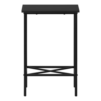 Table d'appoint, d'appoint, d'extrémité, étroite, petite, à 2 niveaux, salon, chambre à coucher, stratifié noir, métal noir, contemporain, moderne