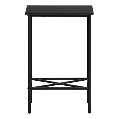 Table d'appoint, d'appoint, d'extrémité, étroite, petite, à 2 niveaux, salon, chambre à coucher, stratifié noir, métal noir, contemporain, moderne