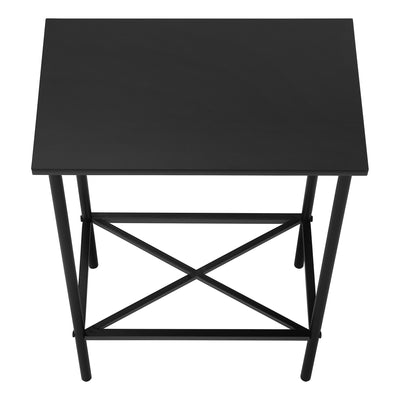 Table d'appoint, d'appoint, d'extrémité, étroite, petite, à 2 niveaux, salon, chambre à coucher, stratifié noir, métal noir, contemporain, moderne