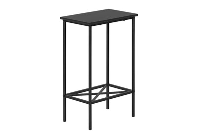 Table d'appoint, d'appoint, d'extrémité, étroite, petite, à 2 niveaux, salon, chambre à coucher, stratifié noir, métal noir, contemporain, moderne