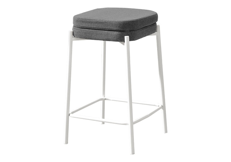 Set of 2 Grey Fabric Barstools - Contemporary White Metal Kitchen Counter Height Seating