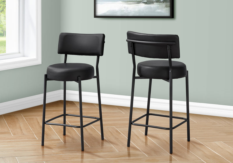 Modern Black Leather Look Barstool Set of 2 - Contemporary Kitchen Counter Height Stools