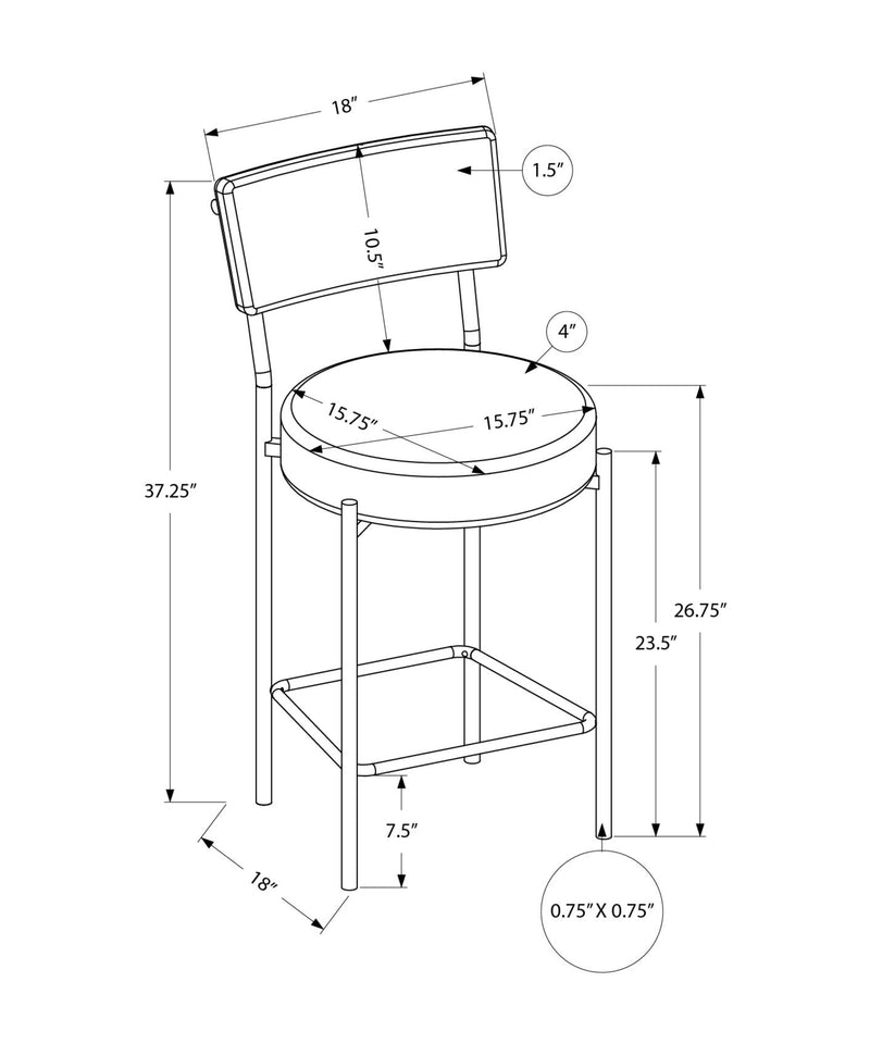 Modern Black Leather Look Barstool Set of 2 - Contemporary Kitchen Counter Height Stools