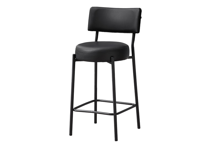 Modern Black Leather Look Barstool Set of 2 - Contemporary Kitchen Counter Height Stools