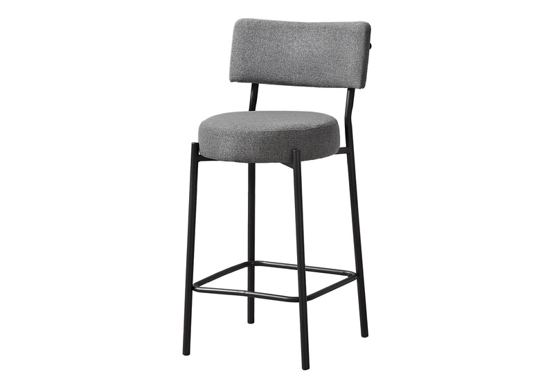 Tabouret de bar, hauteur comptoir, lot de 2, cuisine, tissu gris, métal noir, contemporain, moderne