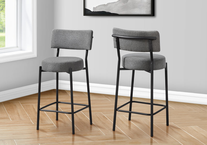 Tabouret de bar, hauteur comptoir, lot de 2, cuisine, tissu gris, métal noir, contemporain, moderne