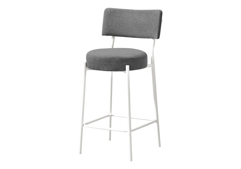 Lot de 2 tabourets de bar en tissu gris - Sièges de cuisine contemporains en métal blanc à hauteur de comptoir