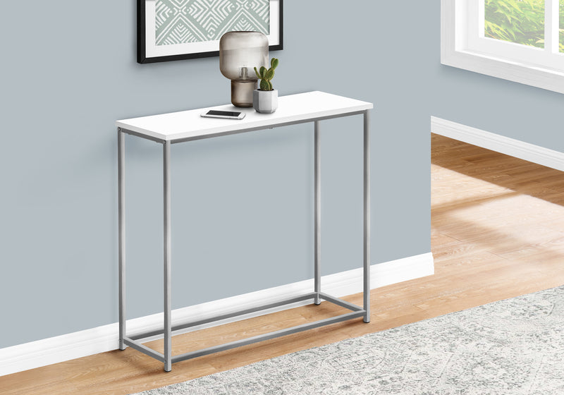 Modern White Laminate Accent Table with Grey Metal Base