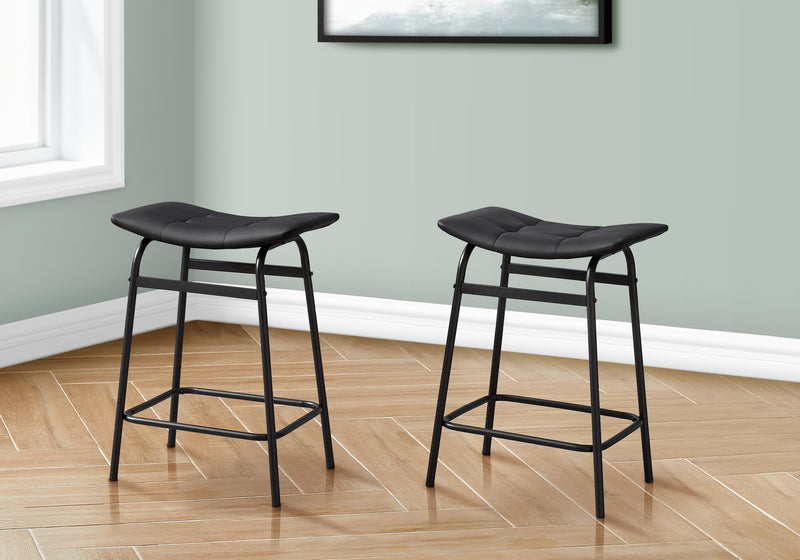 Modern Black Leather Look Barstool Set of 2 - Contemporary Kitchen Counter Height Stools