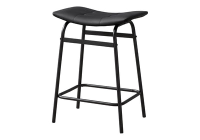 Modern Black Leather Look Barstool Set of 2 - Contemporary Kitchen Counter Height Stools