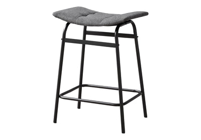 Tabouret de bar, hauteur comptoir, lot de 2, cuisine, tissu gris, métal noir, contemporain, moderne