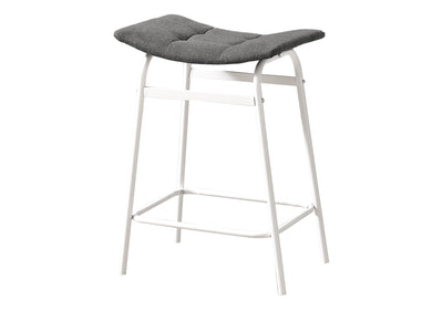 Tabouret de bar, hauteur comptoir, lot de 2, cuisine, tissu gris, métal blanc, contemporain, moderne