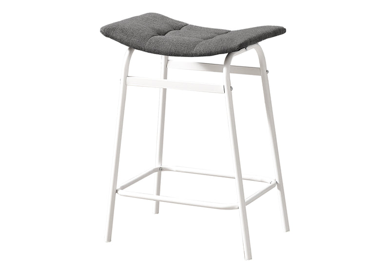 Lot de 2 tabourets de bar en tissu gris - Sièges de cuisine contemporains en métal blanc à hauteur de comptoir