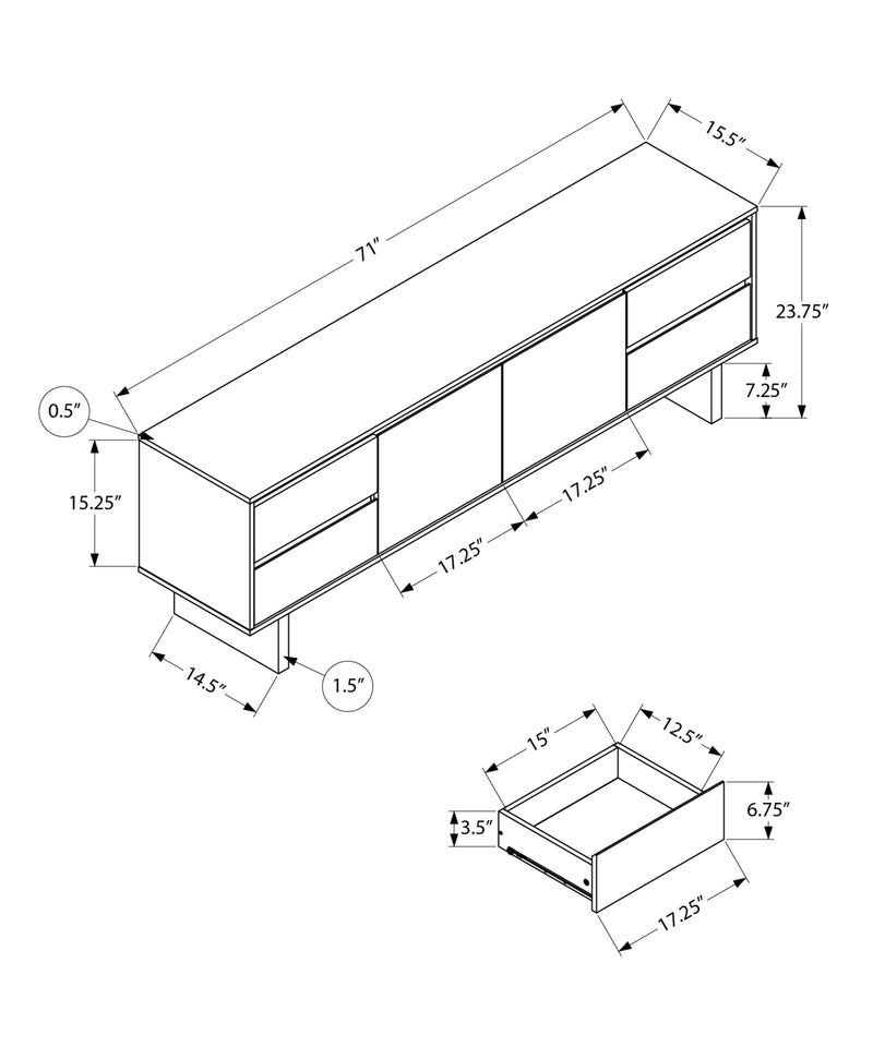 Console de meuble TV 72 pouces Centre de divertissement multimédia Stratifié brun Transitionnel