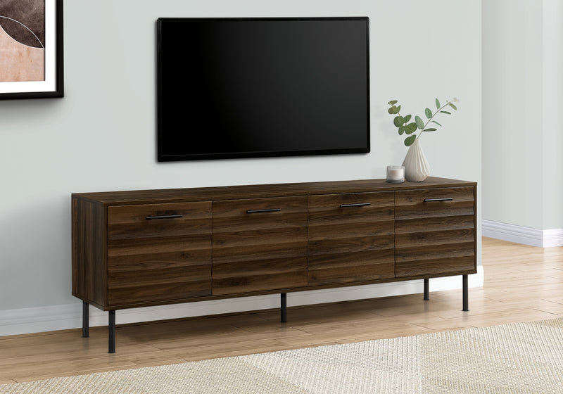 72 Inch TV Stand Console Brown Laminate Black Metal Storage Cabinet