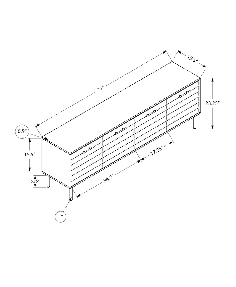 Meuble TV console de 72 pouces en stratifié marron et métal noir