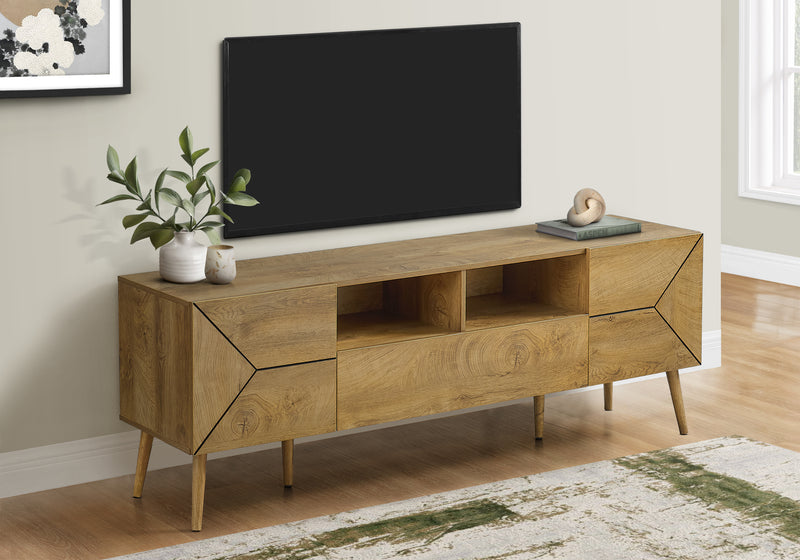 72 Inch Walnut Laminate TV Stand Console | Mid Century Modern Entertainment Center