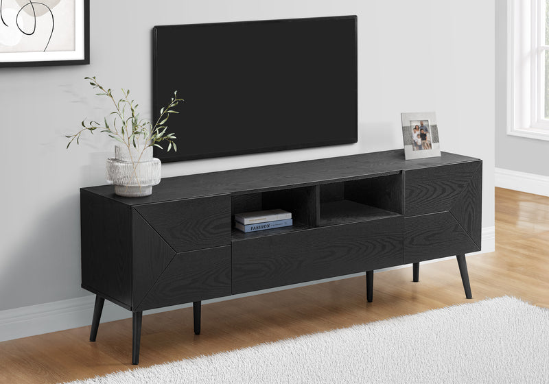 72 Inch TV Stand Console Black Laminate Mid Century Modern