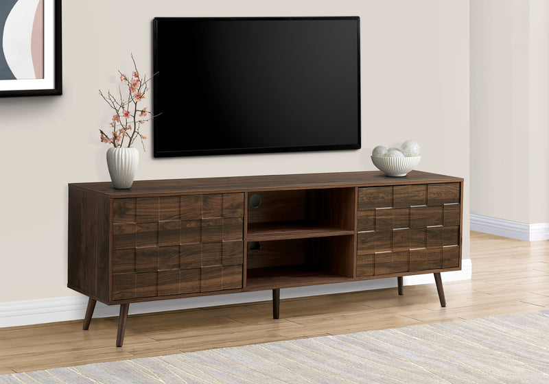 72 Inch Walnut Laminate TV Stand Console Media Storage Cabinet - Mid Century Design for Bedroom or Living Room