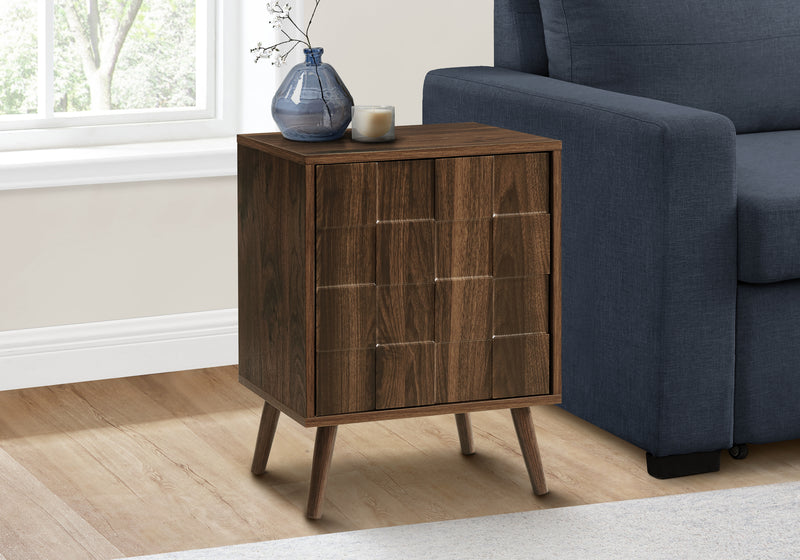 Modern Walnut Laminate Accent Table with Storage - Small End Side Table for Lamp