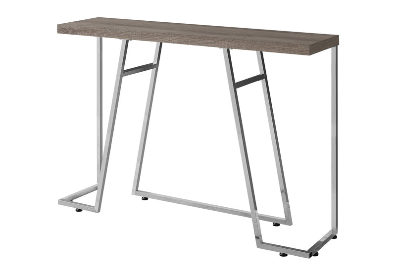 Contemporary Brown Laminate Console Table with Chrome Metal Base