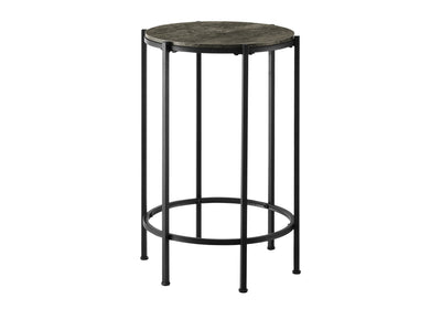 Contemporary Round Accent Table in Dark Bronze Laminate and Black Metal