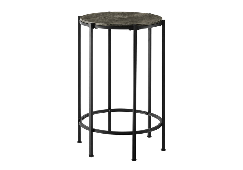 Contemporary Round Accent Table in Dark Bronze Laminate and Black Metal