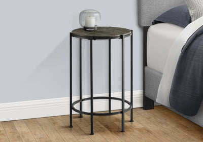 Table d'appoint ronde contemporaine en stratifié bronze foncé et métal noir