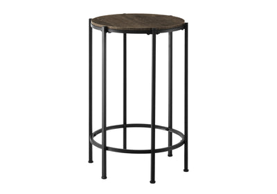 Table d'appoint ronde contemporaine en stratifié de chêne foncé avec base en métal noir