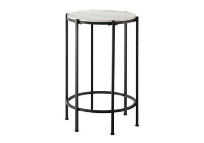 Table d'appoint ronde contemporaine en stratifié de chêne délavé avec base en métal noir