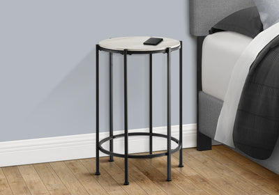 Table d'appoint ronde contemporaine en stratifié de chêne délavé avec base en métal noir