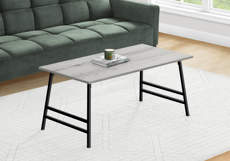 Modern Grey Laminate Coffee Table - 40"L Rectangular Accent Table with Black Metal Base for Living Room